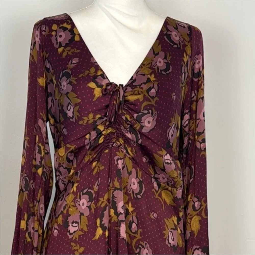 Free People Morning Light Retro Floral Mini Dress in Purple Combo. Size 12.